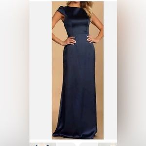 LULUS  Celebration of Romance Navy Blue Satin Tie-Back Maxi Dress SMALL